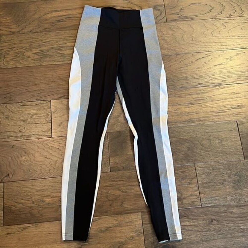 ATHLETA Crest Colorblock Tights Leggings Black/Gray/White XS EUC